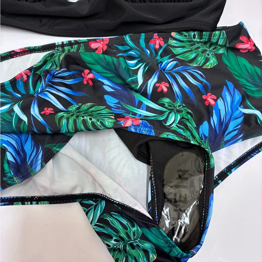 SHEIN Black and Tropical‎ Print Bikini